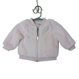 Fuzzy Pink Baby Girl Jacket with Rose Gold zipper by Cat & Jack, 6-9 months, GUC